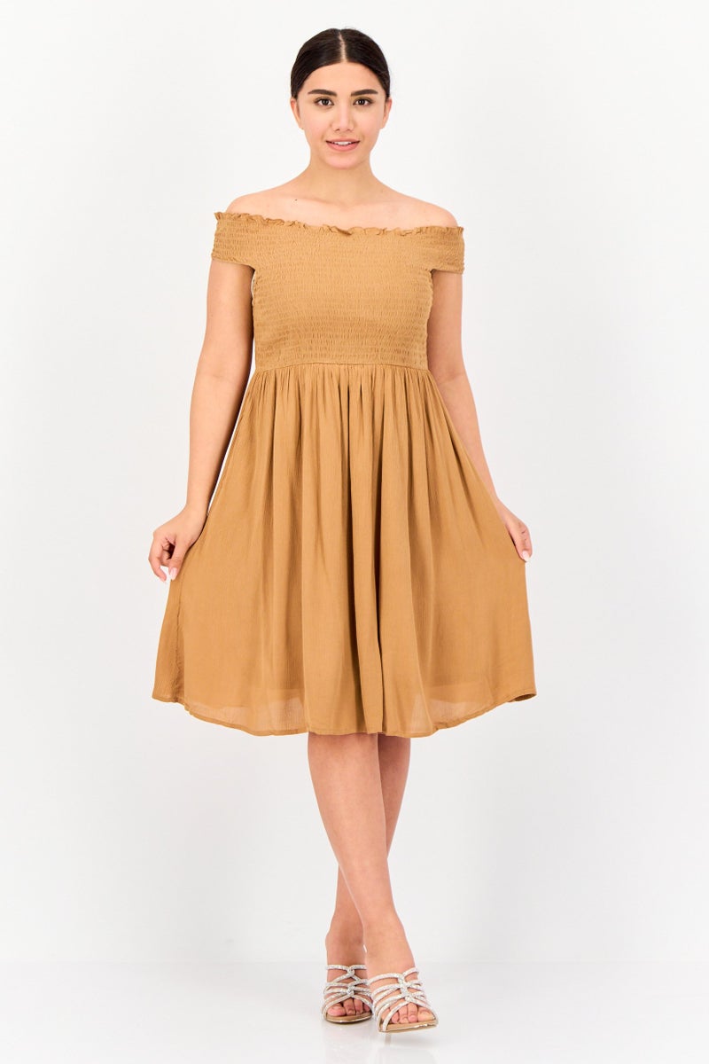 ONLY Women Ruched Mini Dress, Brown  - Image 1