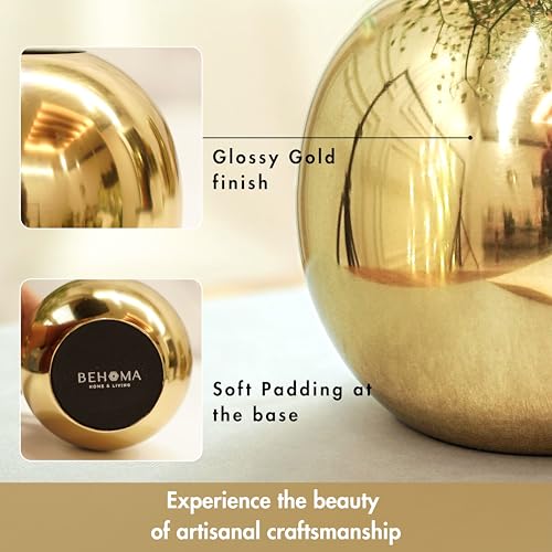BEHOMA Metal Ball Round Metal Vase Set of 2 for Home Décor Decorative Flower Pot for Valentine’s Day | Perfect Couple Gift for Wedding, Anniversary, Birthday | Gold, Small (Flower Not Included) - Image 4