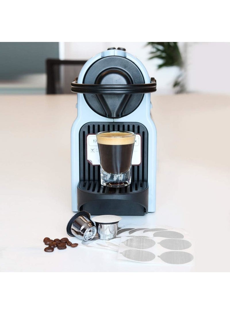SYOSI Reusable Espresso Capsules Refillable Coffee Pods Stainless Steel Cups Filters with Aluminum Foil Seals Stickers Lids for Nespresso Original Line Machines (2 Cups + 100 Lids)  - Image 1