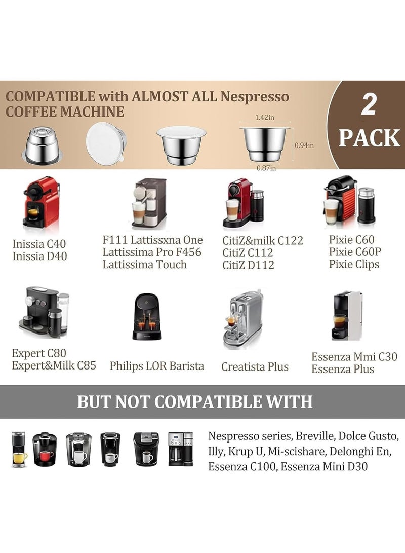 SYOSI Reusable Espresso Capsules Refillable Coffee Pods Stainless Steel Cups Filters with Aluminum Foil Seals Stickers Lids for Nespresso Original Line Machines (2 Cups + 100 Lids)  - Image 3