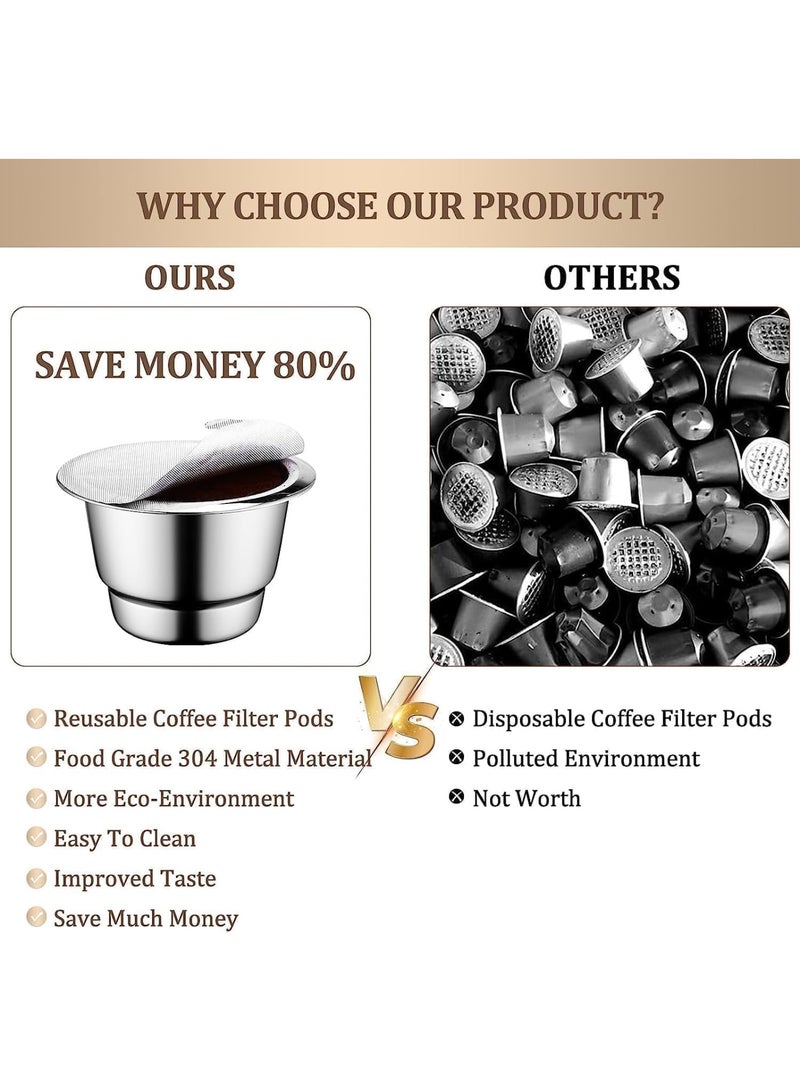 SYOSI Reusable Espresso Capsules Refillable Coffee Pods Stainless Steel Cups Filters with Aluminum Foil Seals Stickers Lids for Nespresso Original Line Machines (2 Cups + 100 Lids)  - Image 4