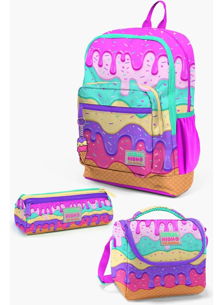 CORAL HIGH Kids Pink Colorful Ice Cream Patterned 3-Piece School Bag Set SET0123731