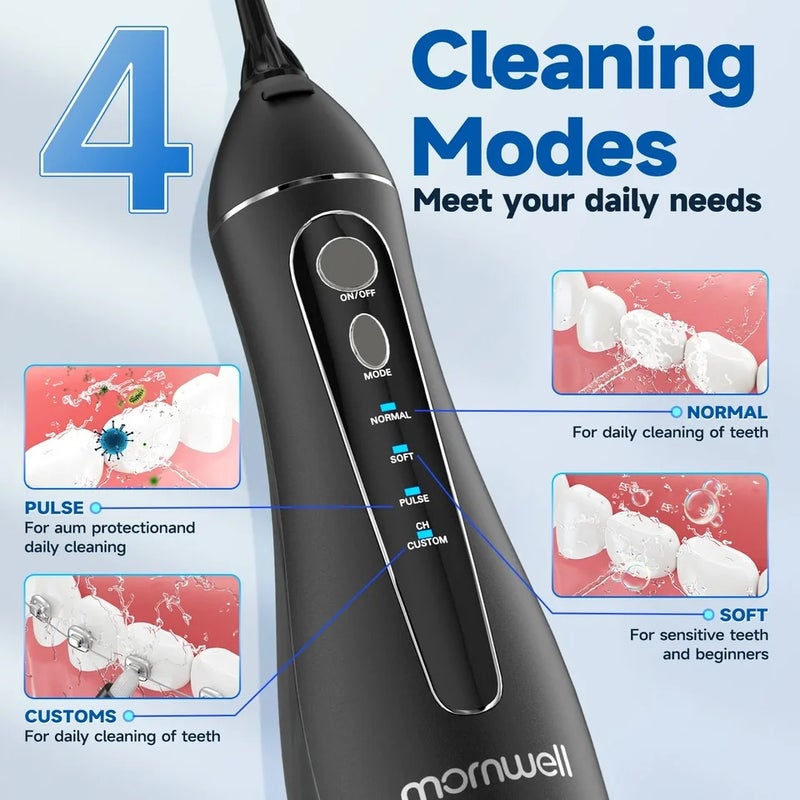 Mornwell Cordless Water flosser for teeth F18,4 Pressure Settings, 8 Jet Tips, IPX7 Waterproof, USB Rechargeable Battery Deep Cleaning - Image 3