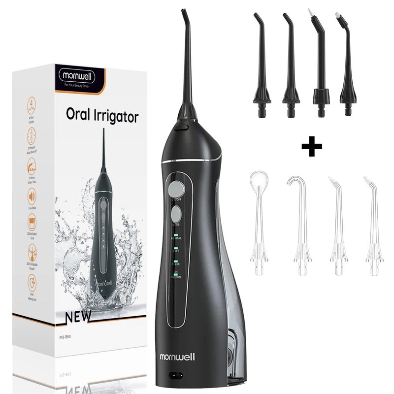 Mornwell Cordless Water flosser for teeth F18,4 Pressure Settings, 8 Jet Tips, IPX7 Waterproof, USB Rechargeable Battery Deep Cleaning - Image 1