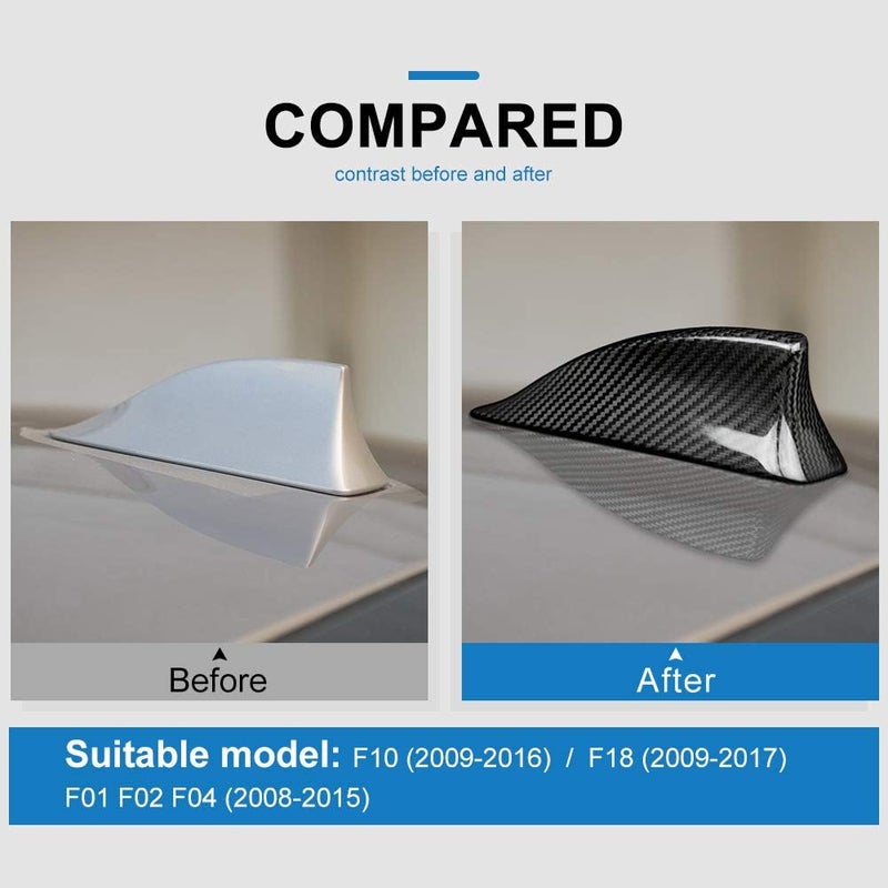 AIRSPEED Carbon Fiber Car Shark Fin Antenna Cover Auto Antenna Toppers Sticker for BMW F10 F18 F01 F02 F04 Exterior Accessories, Black - Image 3