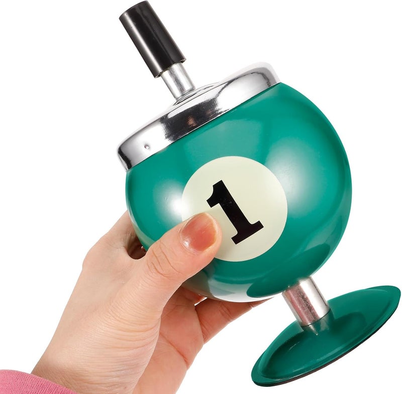 POPETPOP Retro Pool Cue Style Push Down Ashtray، مدخنة آلية مقاومة للرياح للاستخدام الداخلي والخارجي، مدخنة سجائر منزلية خالية من الدخان دوارة باللون الأخضر - Image 3