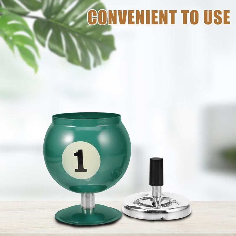 POPETPOP Retro Pool Cue Style Push Down Ashtray، مدخنة آلية مقاومة للرياح للاستخدام الداخلي والخارجي، مدخنة سجائر منزلية خالية من الدخان دوارة باللون الأخضر - Image 2