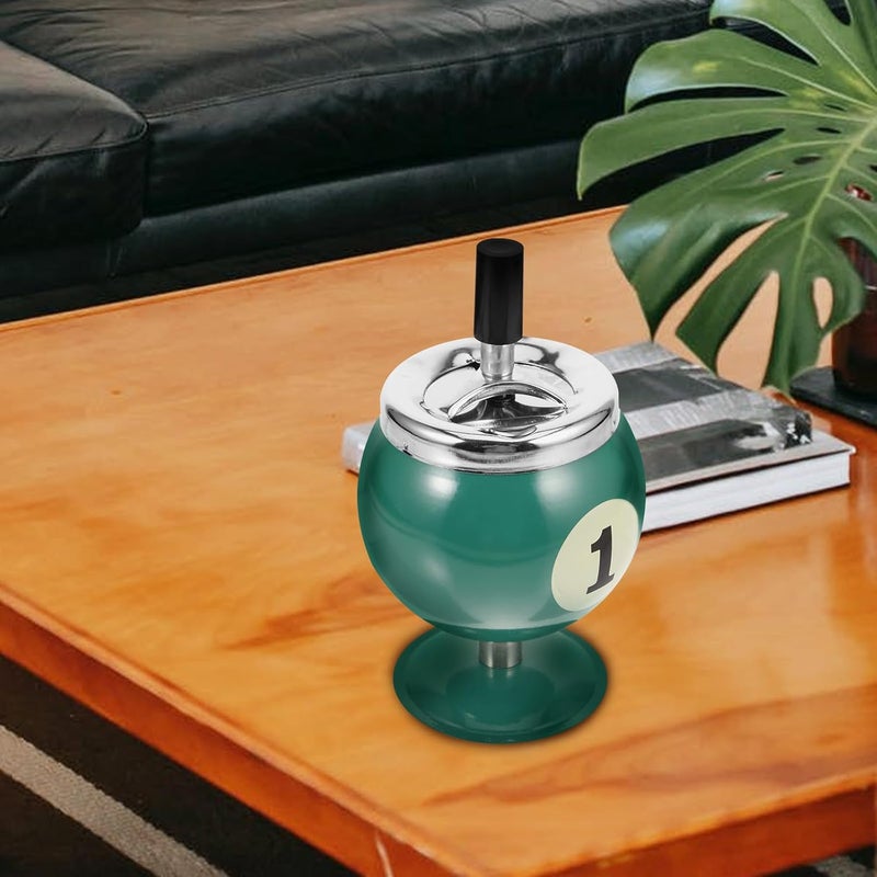POPETPOP Retro Pool Cue Style Push Down Ashtray، مدخنة آلية مقاومة للرياح للاستخدام الداخلي والخارجي، مدخنة سجائر منزلية خالية من الدخان دوارة باللون الأخضر - Image 5