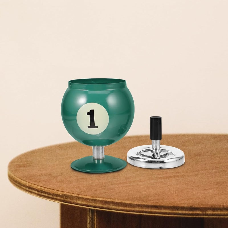 POPETPOP Retro Pool Cue Style Push Down Ashtray، مدخنة آلية مقاومة للرياح للاستخدام الداخلي والخارجي، مدخنة سجائر منزلية خالية من الدخان دوارة باللون الأخضر - Image 4