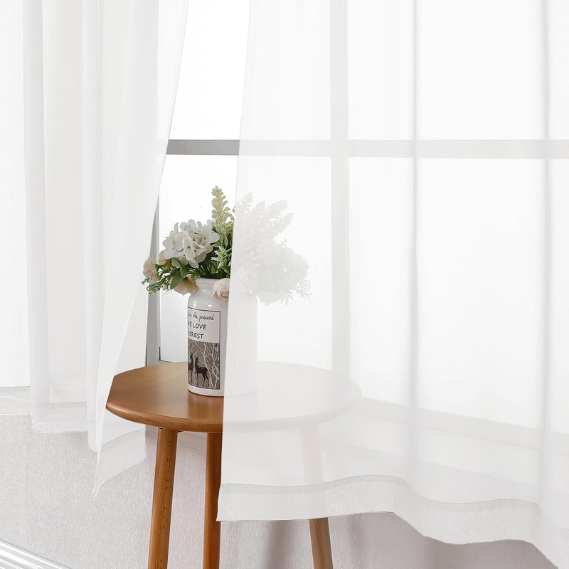 Lecloud White Sheer Curtains 63 Inch Length 2 Panels, Elegant Voile Drapes for Dinning Small Windows, Light Filtering Gauzy Curtain for Living Room Bedroom Bathroom, Dual Rod Pocket, 40" W x 63" L - Image 4
