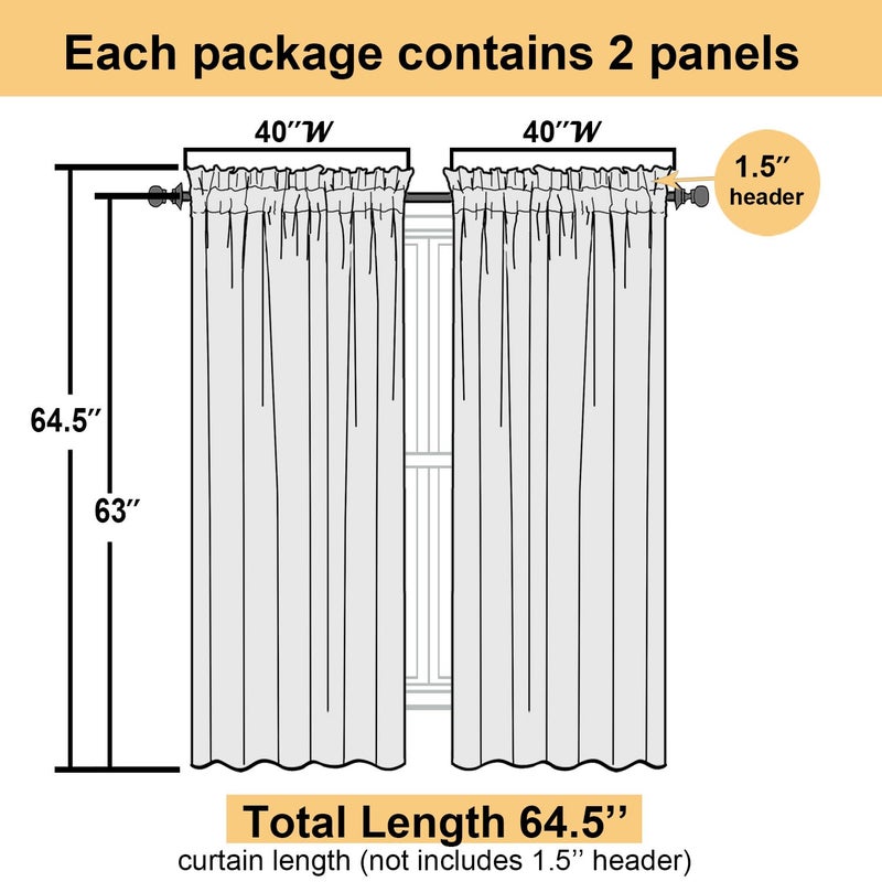 Lecloud White Sheer Curtains 63 Inch Length 2 Panels, Elegant Voile Drapes for Dinning Small Windows, Light Filtering Gauzy Curtain for Living Room Bedroom Bathroom, Dual Rod Pocket, 40" W x 63" L - Image 3