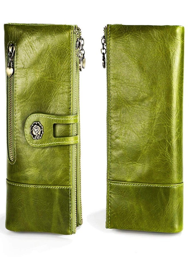SHUAINIU Women's RFID Blocking Wallet Soft Leather Clutch Money Ladies Purse Slim Card Holder Organizer Zip Pocket (3513-Green) - Image 2