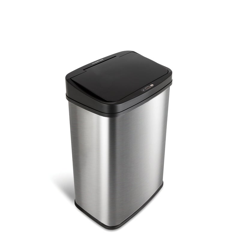 NINESTARS DZT5028 Automatic Touchless Motion Sensor Rectangular Trash Can 13 Gal Black Trim