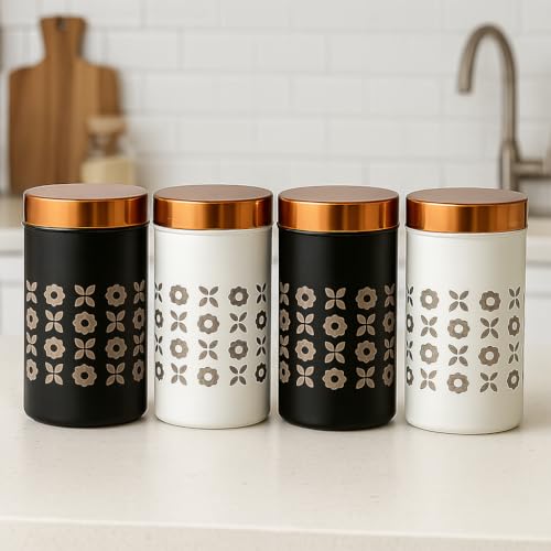 STEEPLE Stainless Steel Container Set of 4 | 750 ml Multipurpose Kitchen Storage Jars | Airtight Steel Lid | Food-Grade Rust-Free Steel Canisters | Premium Floral Design for Modular Kitchens - Image 1