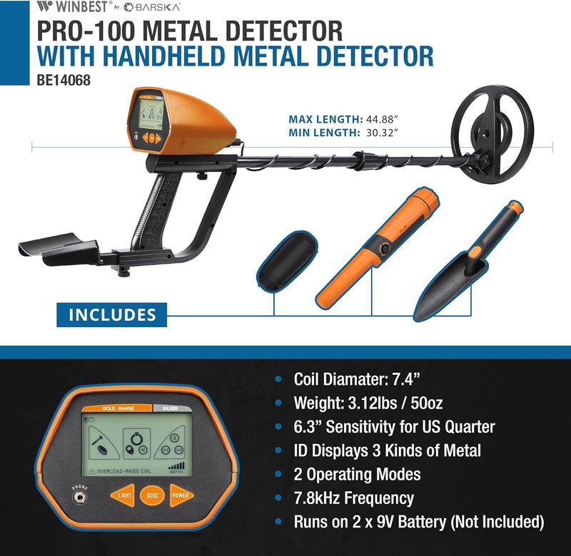 BARSKA Barska Winbest Pro100 Metal Detector Kit with Handheld Metal Detector Submersible Search Coil Adjustable Length - Image 2