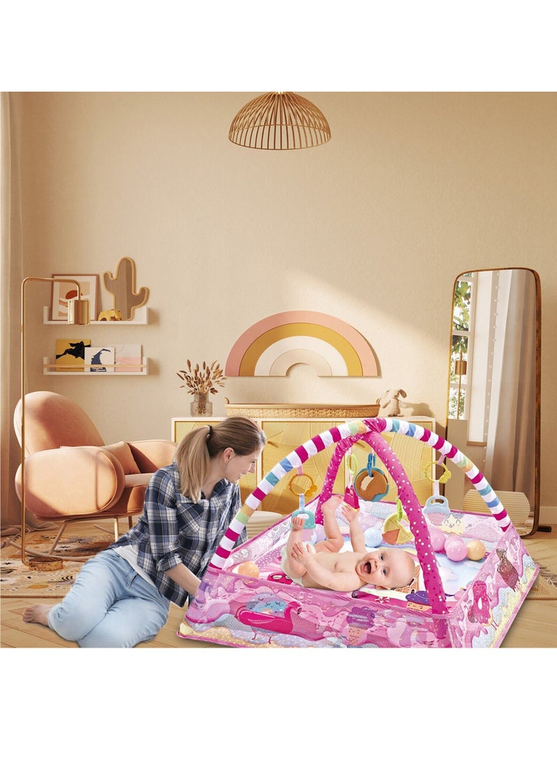 Baby Playmats Floor Gyms from Birth, 18 Balls, 5PCS Hanging Toys, Soft Baby Play Activity Gym Playmats Floor Gyms for 0-24Months (Pink) - Image 5