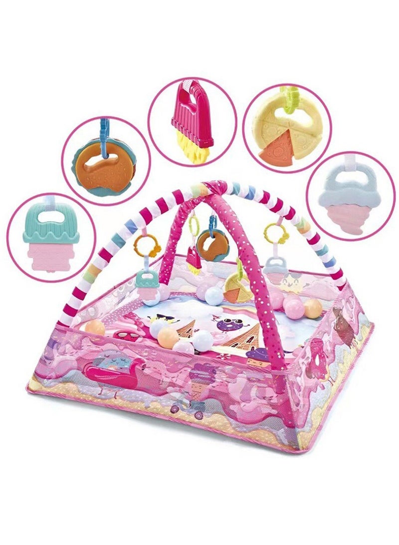 Baby Playmats Floor Gyms from Birth, 18 Balls, 5PCS Hanging Toys, Soft Baby Play Activity Gym Playmats Floor Gyms for 0-24Months (Pink) - Image 4