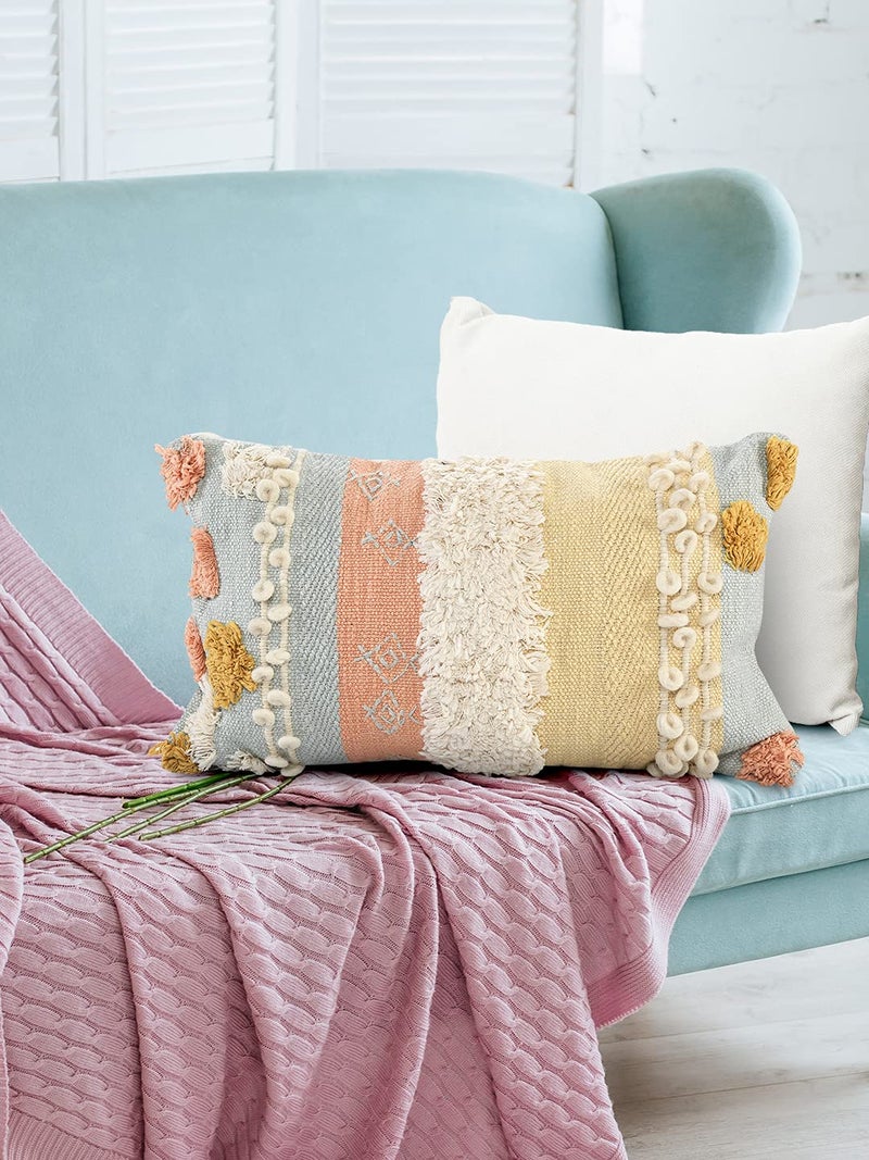 SASHAA WORLD Pastel Hued Abstract Lumbar Cushion Cover, Decorative Throw Cushion/Pillow for Couch and Bed(30x50 cm, Multi) - Image 1