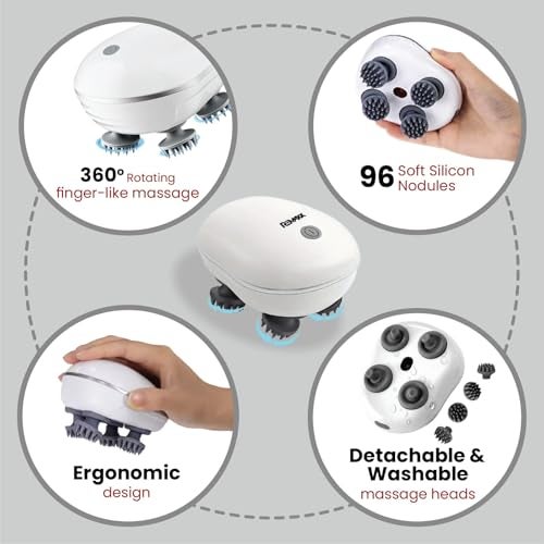 Remaxx Scalp Massager Rotating Technology USB Charging 4 Massage Heads 3 Modes for Scalp Neck Body Relief Lightweight Portable Waterproof Soft Silicone Material & Low Noise Operation - Image 2