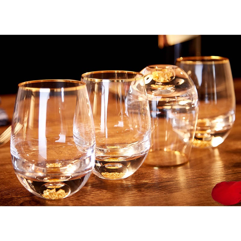 DUJUST Stemless Wine Glasses Set of 4 14oz Crystal Wine Glasses Decorated with 24K Gold Leaf Flakes for Red  White Wine Personalized  Unique Wine Sets Gifts for WomenMen 4 pcs