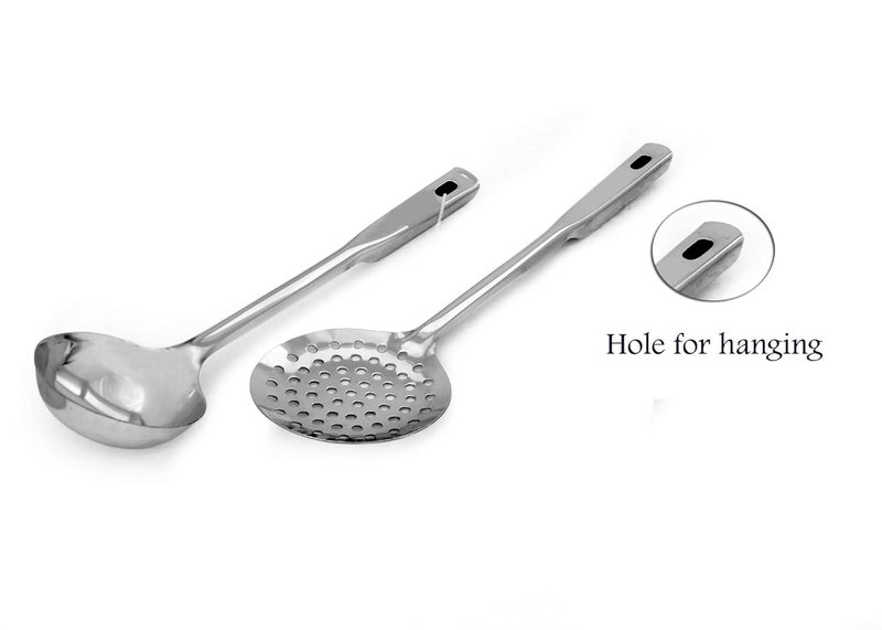 Dharam Paul Traders Dharam Paul Traders Stainless Steel ladle Skimmer poni Spoon Set for Cooking Frying Serving in Kitchen2 Piece Combo Set with Plastic Back  - Image 2