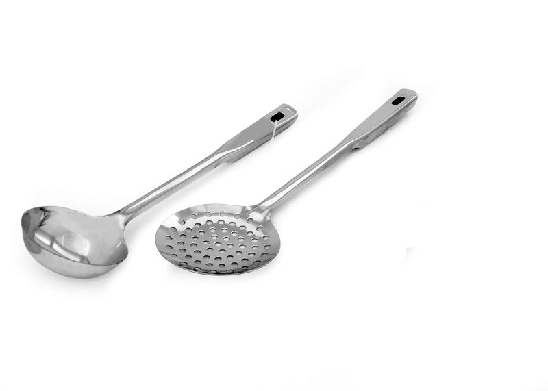 Dharam Paul Traders Dharam Paul Traders Stainless Steel ladle Skimmer poni Spoon Set for Cooking Frying Serving in Kitchen2 Piece Combo Set with Plastic Back  - Image 3