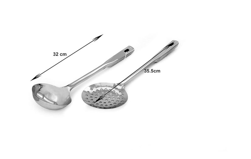 Dharam Paul Traders Dharam Paul Traders Stainless Steel ladle Skimmer poni Spoon Set for Cooking Frying Serving in Kitchen2 Piece Combo Set with Plastic Back  - Image 4