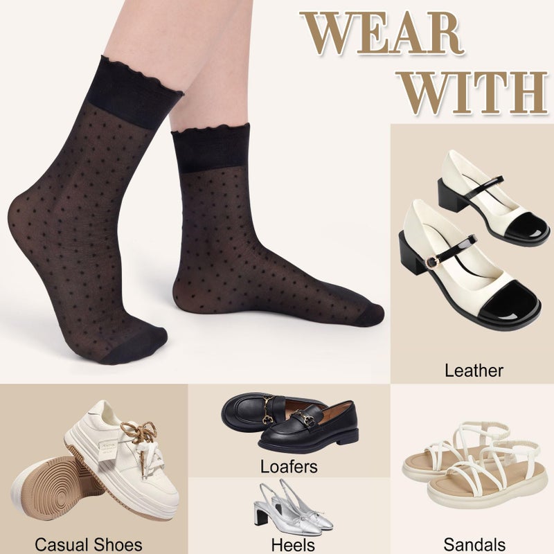 Justay 15 Pairs Sheer Ruffle Socks Woman Summer Cool See Through Thin Stocking Cute Frilly Lace Crew Socks - Image 5