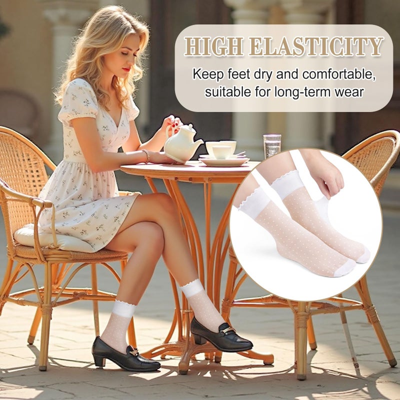 Justay 15 Pairs Sheer Ruffle Socks Woman Summer Cool See Through Thin Stocking Cute Frilly Lace Crew Socks - Image 3