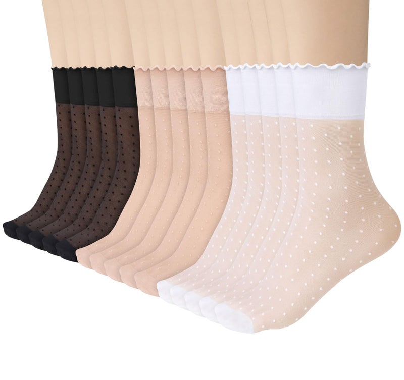 Justay 15 Pairs Sheer Ruffle Socks Woman Summer Cool See Through Thin Stocking Cute Frilly Lace Crew Socks - Image 1