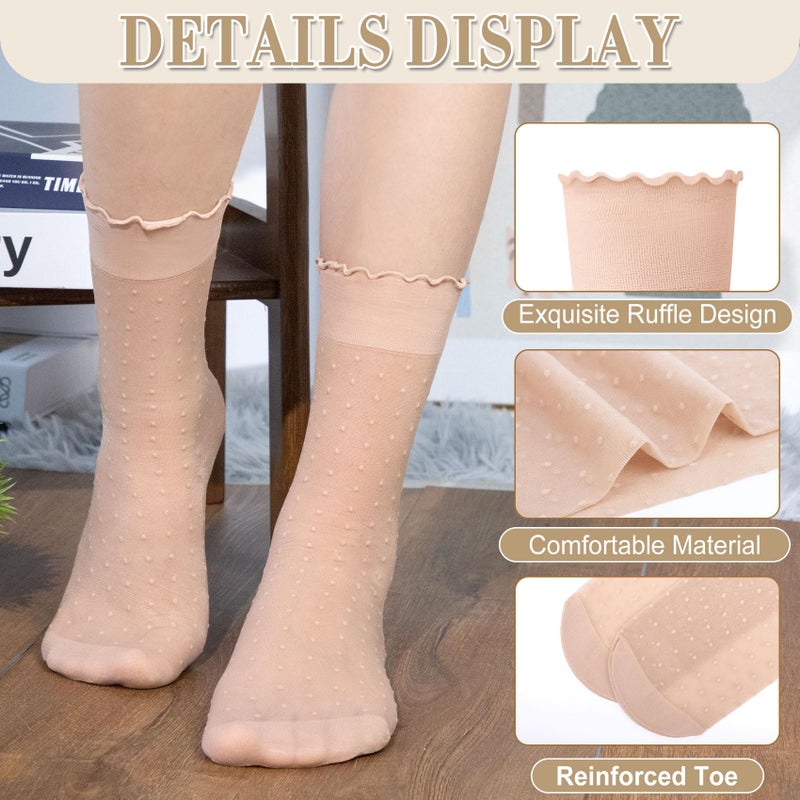 Justay 15 Pairs Sheer Ruffle Socks Woman Summer Cool See Through Thin Stocking Cute Frilly Lace Crew Socks - Image 2