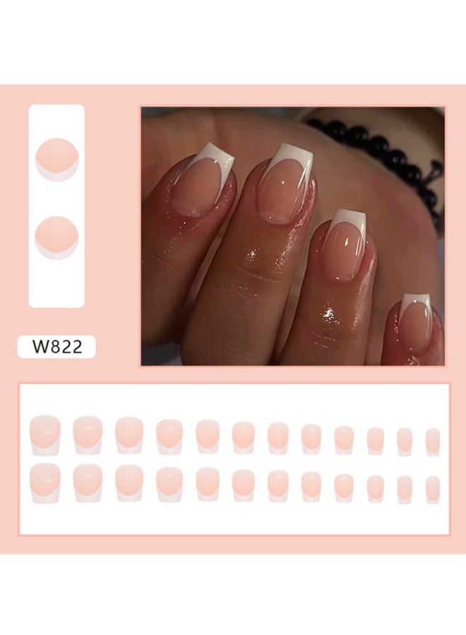 QINGYAN White French Tip Nails, Nude Pink Press On Nails Solid Glue On Nails Full Cover Short Square False Nails For Women Girls Daily Wear 24pcs - Image 2