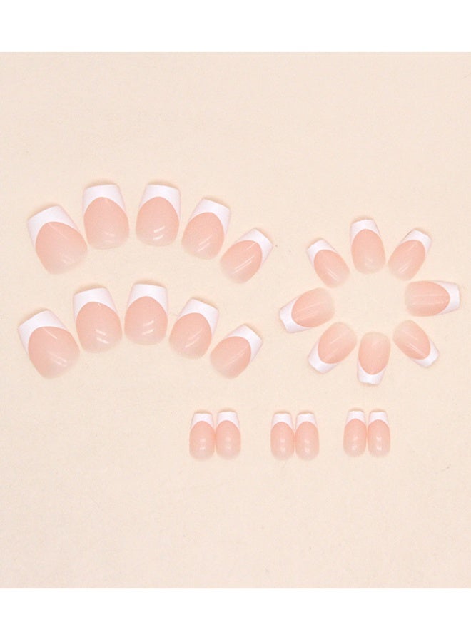 QINGYAN White French Tip Nails, Nude Pink Press On Nails Solid Glue On Nails Full Cover Short Square False Nails For Women Girls Daily Wear 24pcs - Image 4