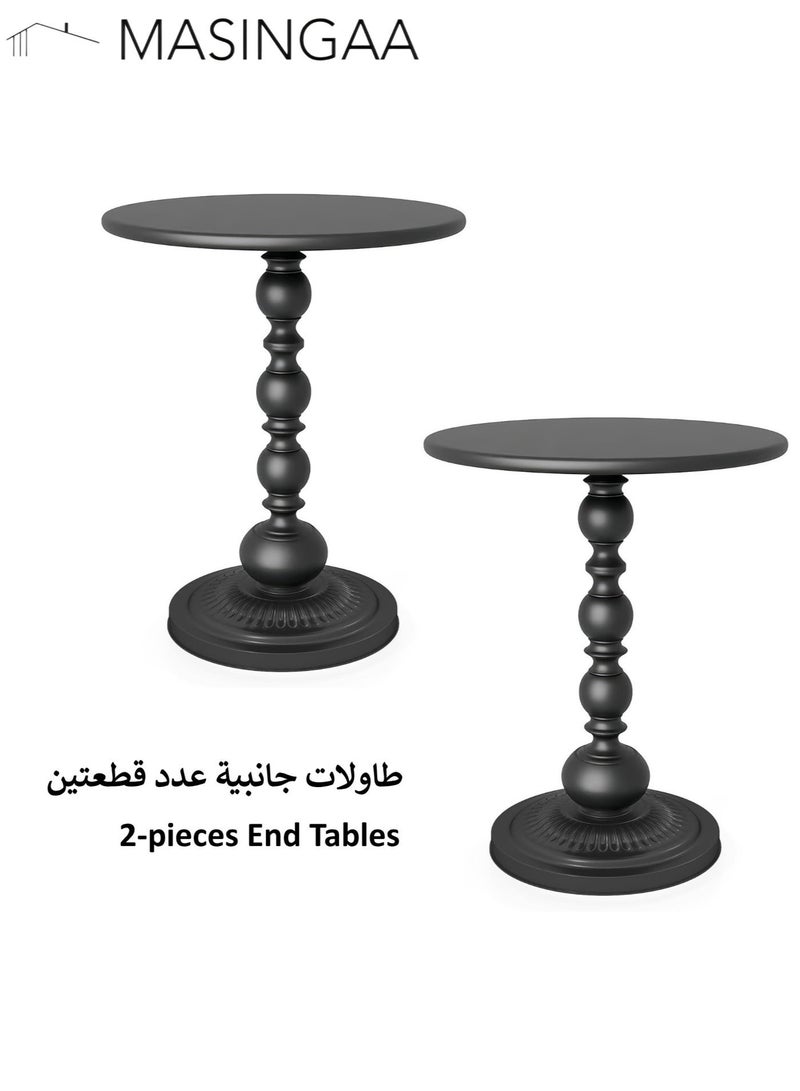 MASINGAA 2pcs Metal Round Side Table,  Sofa Coffee Table, Vintage Service Table, Desk for Living Room Bedroom Office Black, 40x40x53cm - Image 1