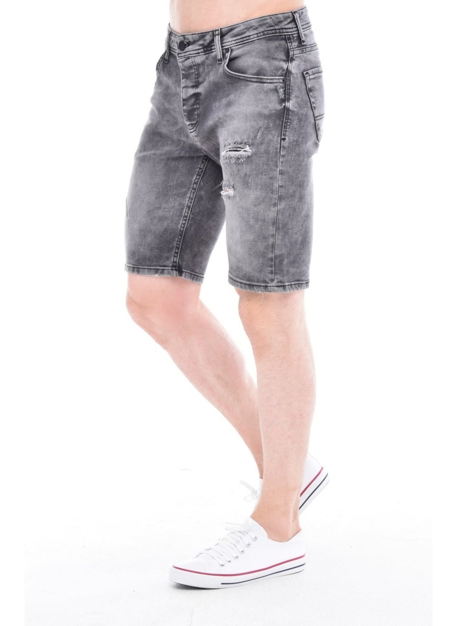 Cedy Denim - Men Macedonian Gray Wear Denim Shorts Slim Fit Jean Shorts C342 - Image 1