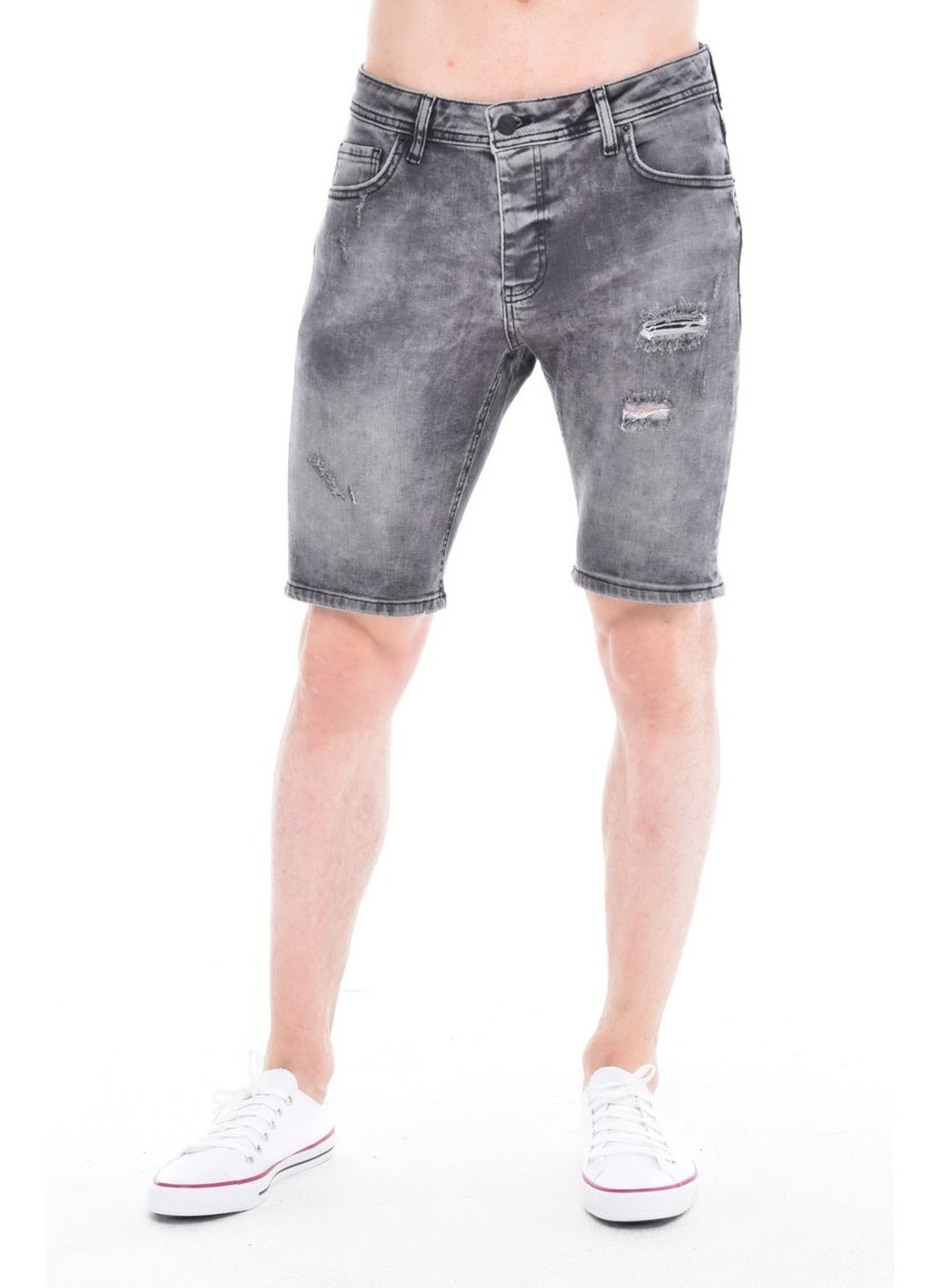 Cedy Denim - Men Macedonian Gray Wear Denim Shorts Slim Fit Jean Shorts C342 - Image 1