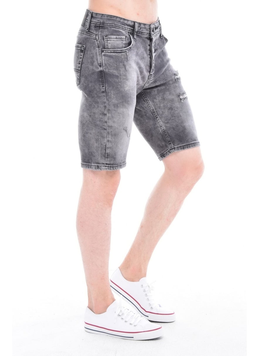 Cedy Denim - Men Macedonian Gray Wear Denim Shorts Slim Fit Jean Shorts C342 - Image 1