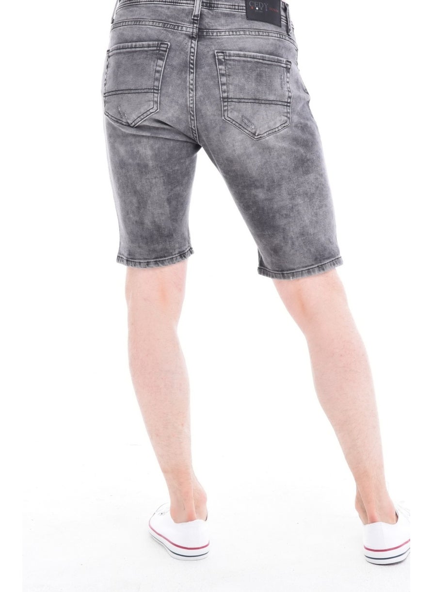 Cedy Denim - Men Macedonian Gray Wear Denim Shorts Slim Fit Jean Shorts C342 - Image 1