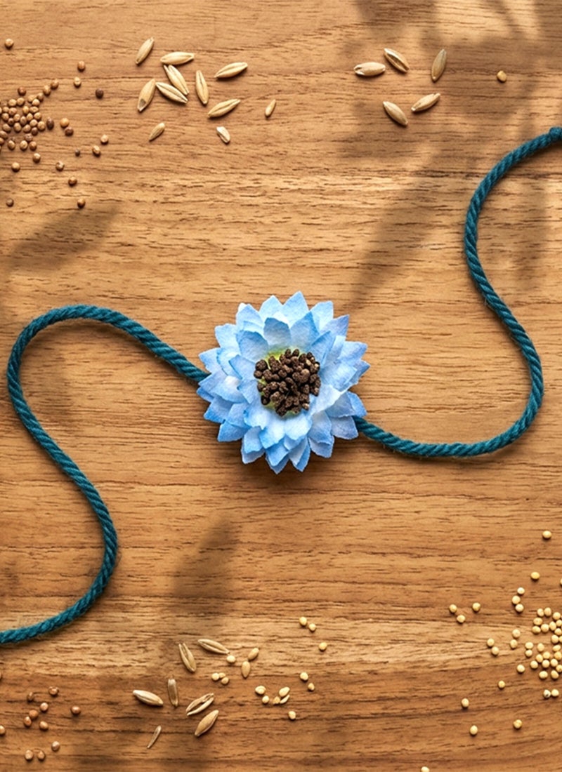 Madhoor Eco-Friendly Plantable Blue Flower Rakhi for Brother & Raksha Bandhan Gifting, 1 Piece - Image 1