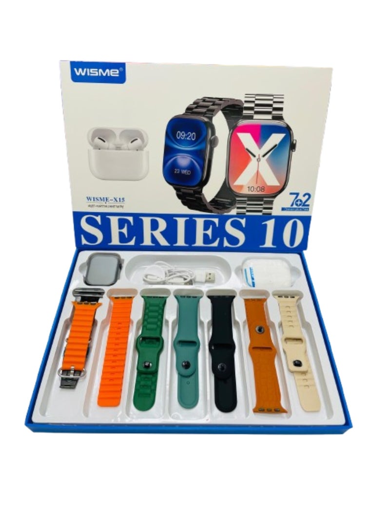 ويزمي مجموعة ساعة WISME الذكية من السلسلة 10: تصميم فاخر، طقم أحزمة 7+2، مراقبة الصحة، إشعارات ذكية، سماعات رأس لاسلكية - حزمة متكاملة تجمع بين الأناقة والأداء - Image 1