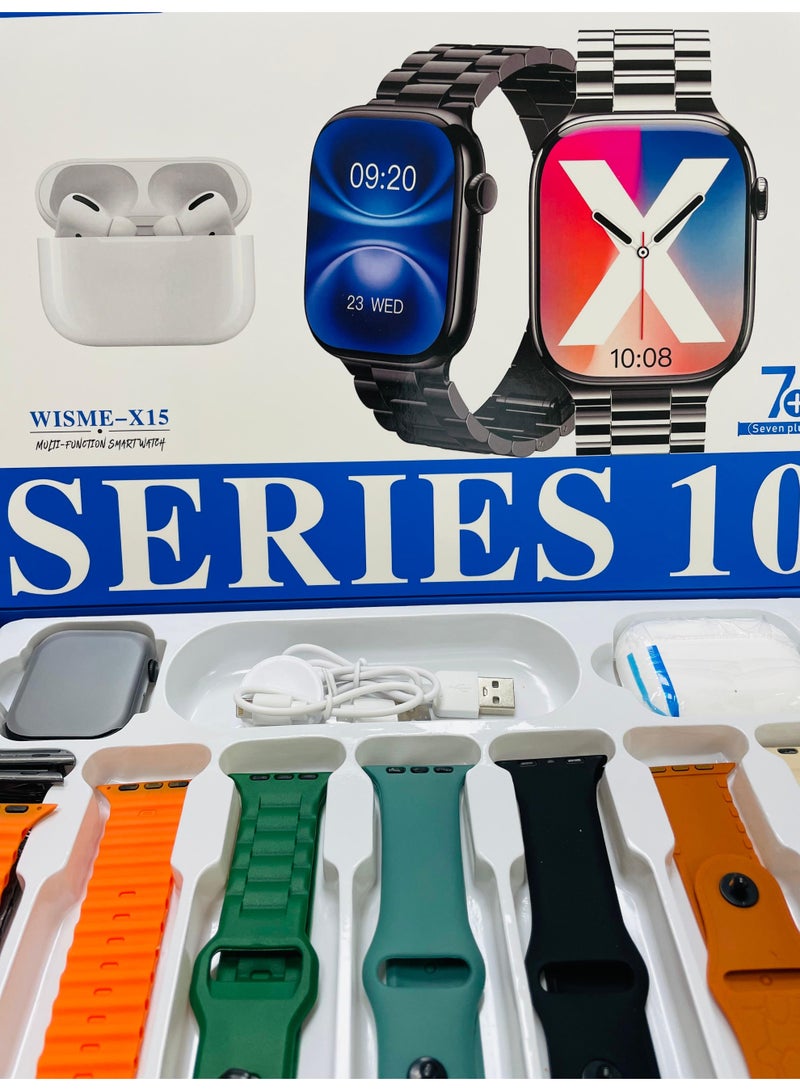 ويزمي مجموعة ساعة WISME الذكية من السلسلة 10: تصميم فاخر، طقم أحزمة 7+2، مراقبة الصحة، إشعارات ذكية، سماعات رأس لاسلكية - حزمة متكاملة تجمع بين الأناقة والأداء - Image 3