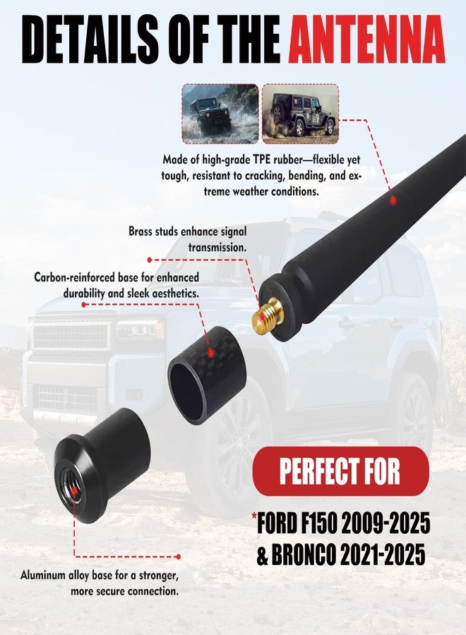 Kerros 7 Inches Short Antenna for Ford F150 2009-2025 & Bronco 2021-2025, Rubber Replacement Antenna, F150 Accessories, Internal Copper Coil for Enhanced AM/FM Reception & Car Wash Proof, Easy Installation - Image 3