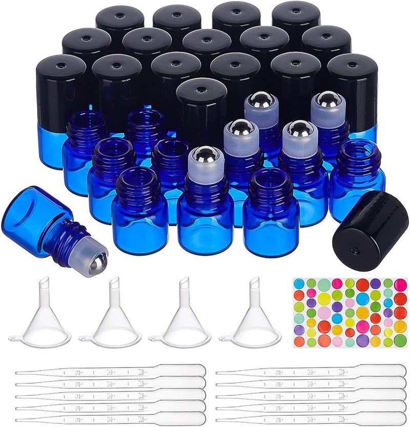 BENECREAT 30 Pack 0.5ml Blue Glass Roll-On Bottles Essential Oil Roll-On Bottles with Stainless Steel Roller Balls - Image 1