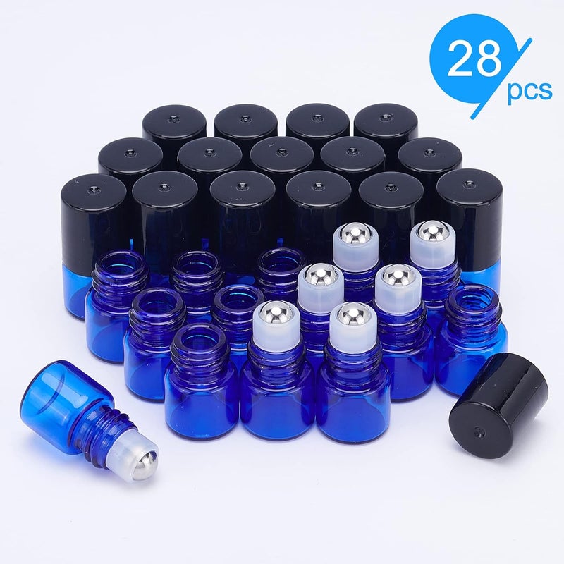 BENECREAT 30 Pack 0.5ml Blue Glass Roll-On Bottles Essential Oil Roll-On Bottles with Stainless Steel Roller Balls - Image 5