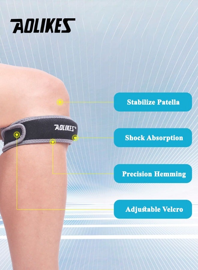 AOLIKES 1 Pack Patella Tendon Support Strap, Adjustable Patella Knee Support Strap with Silicone Shock Absorbing Pad, Patella Tendon Knee Pad for Hiking, Soccer, Basketball, Running, Jumpers Knee, Tennis, Tendonitis, Volleyball & Squats, One Size, Black - Image 2