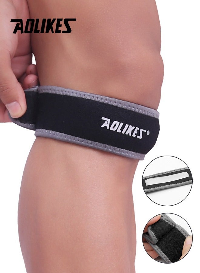 AOLIKES 1 Pack Patella Tendon Support Strap, Adjustable Patella Knee Support Strap with Silicone Shock Absorbing Pad, Patella Tendon Knee Pad for Hiking, Soccer, Basketball, Running, Jumpers Knee, Tennis, Tendonitis, Volleyball & Squats, One Size, Black - Image 1