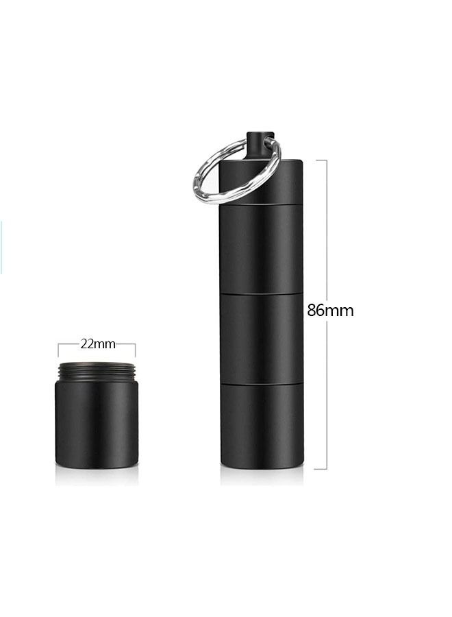 Portable Pill Cases with Keychain, Metal Pocket Pill Boxes, 3 Compartment Waterproof Daily Pill Container Holder for Men and Women (Black)