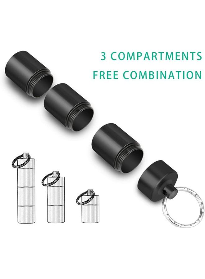 Portable Pill Cases with Keychain, Metal Pocket Pill Boxes, 3 Compartment Waterproof Daily Pill Container Holder for Men and Women (Black)