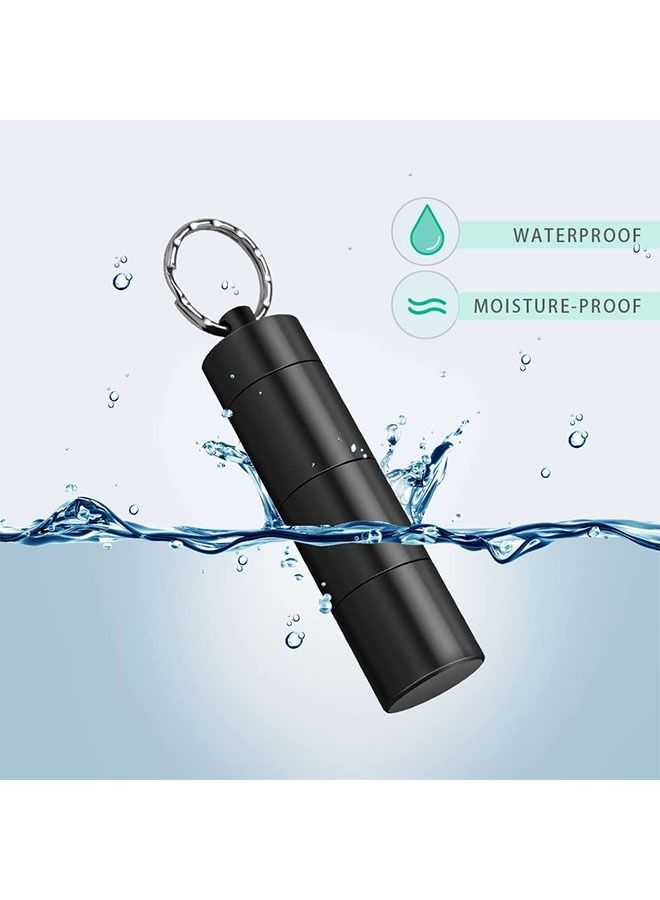 Portable Pill Cases with Keychain, Metal Pocket Pill Boxes, 3 Compartment Waterproof Daily Pill Container Holder for Men and Women (Black)