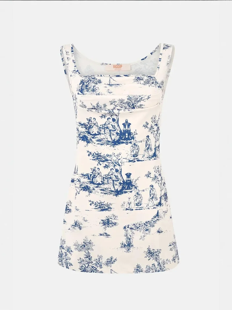 زوبعة فستان قصير مطبوع بدون أكمام